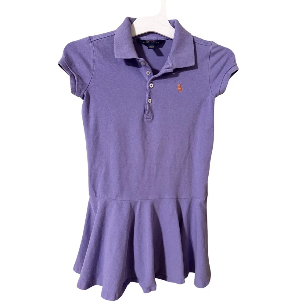 Polo Ralph Lauren Girls Lavender Purple Pique Knit Ruffle Polo Dress Size 6